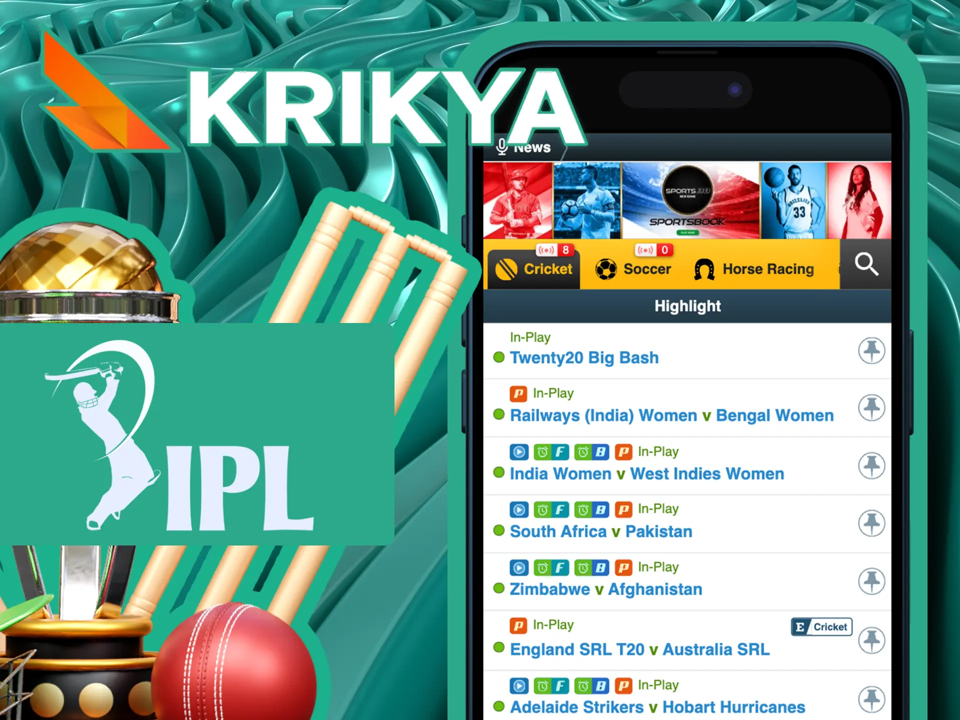 কৃক্যা অনলাইন ক্যাসিনোতে IPL-এ অংশগ্রহণকারী আপনার প্রিয় ক্রিকেট দলের উপর বাজি ধরুন।